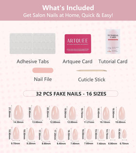 Artquee Press on Nails Short Soft Pink Almond close-up