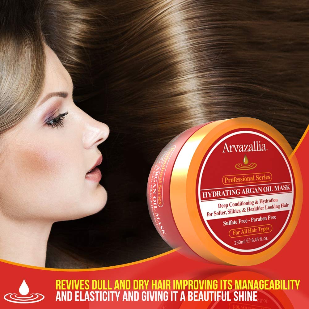 Arvazallia Hydrating Argan Oil Hair Mask back view with ingredients