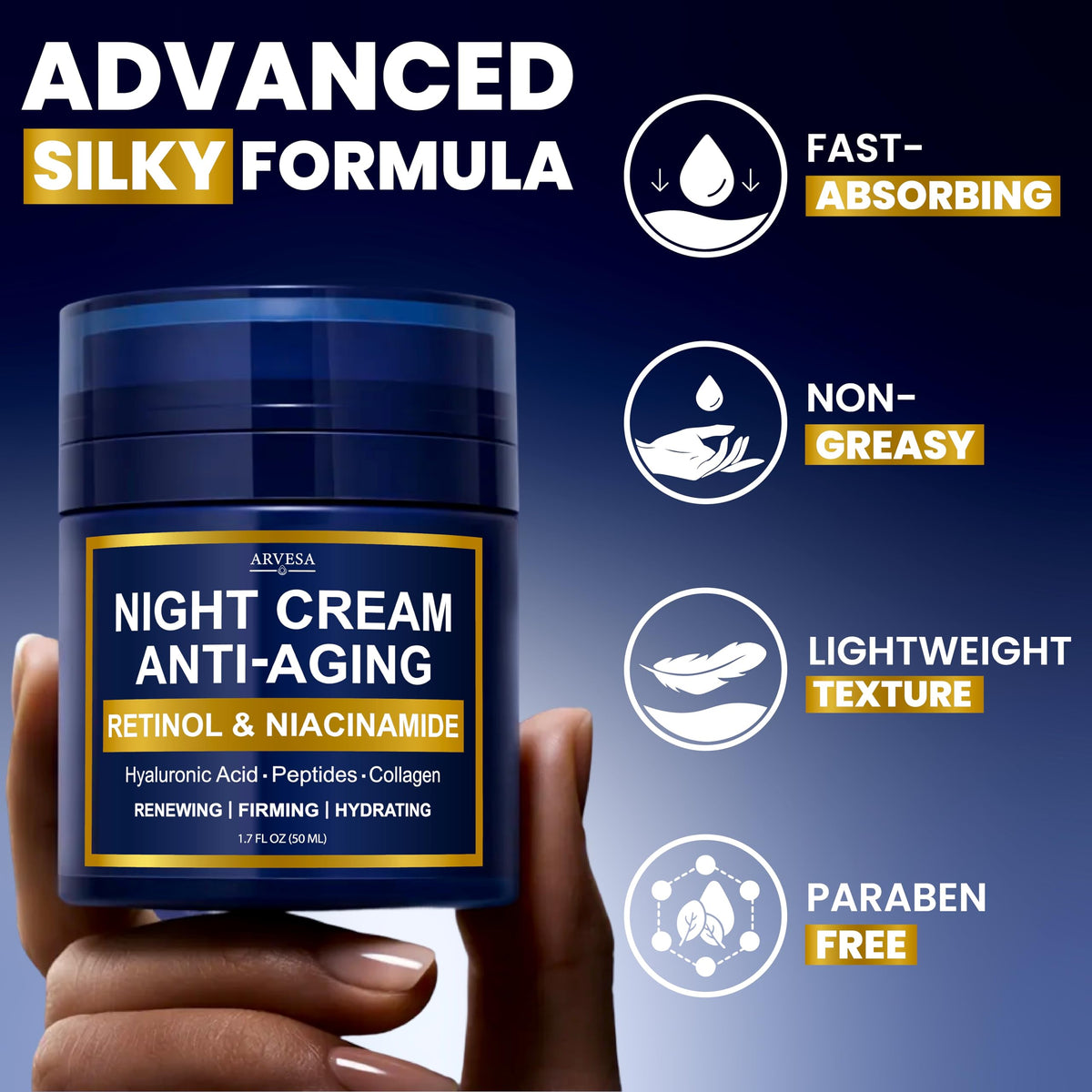 Arvesa Night Cream jar with lid off
