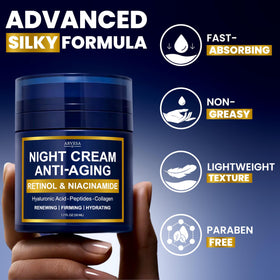 Arvesa Night Cream jar with lid off