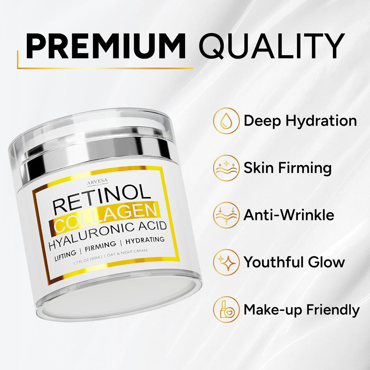 Arvesa Retinol Cream on vanity with other products