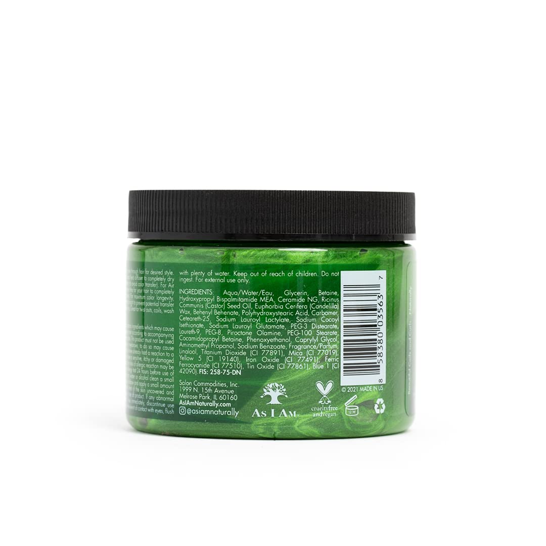 As I Am Curl Color Emerald Green applied on curls
