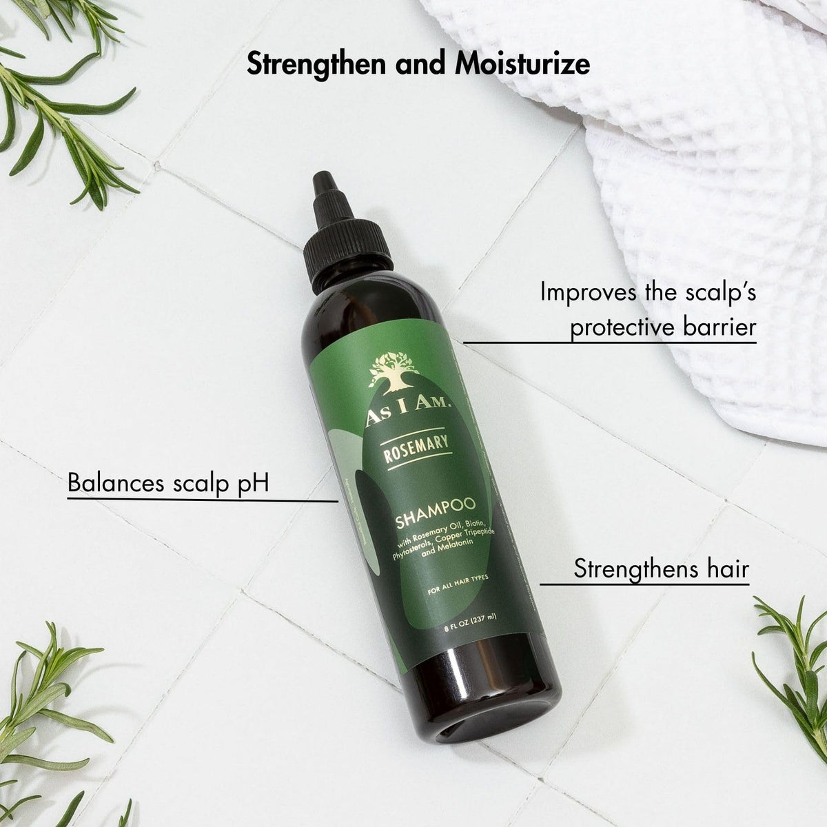 As I Am Rosemary Shampoo 8 oz with biotin and saw palmetto