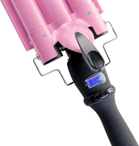 Asani Three Barrel Curling Iron Wand in lifestyle setting with styled hair