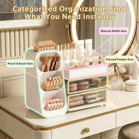 Asdbko Large Capacity Makeup Organizer displaying skincare products
