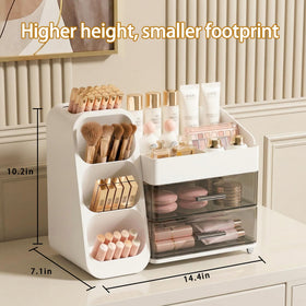 Asdbko Large Capacity Makeup Organizer filled with makeup brushes and lipsticks