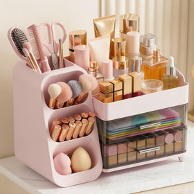 Asdbko Large Capacity Makeup Organizer front view in pink
