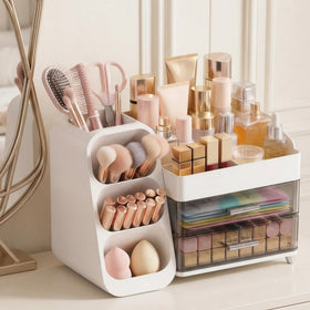 Asdbko Large Capacity Makeup Organizer in a stylish bathroom setting