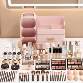 Asdbko Large Capacity Makeup Organizer on a bathroom countertop