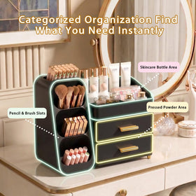 Asdbko Large Capacity Makeup Organizer on a vanity countertop