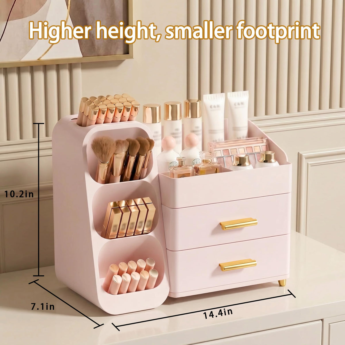 Asdbko Large Capacity Makeup Organizer side view showcasing compartments