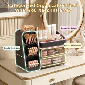 Asdbko makeup organizer displaying tall skincare bottles