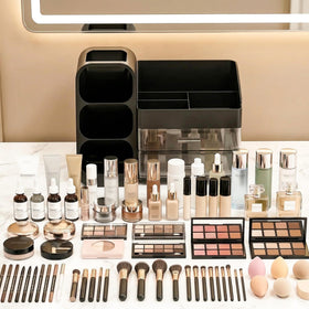 Asdbko makeup organizer side view showcasing storage compartments