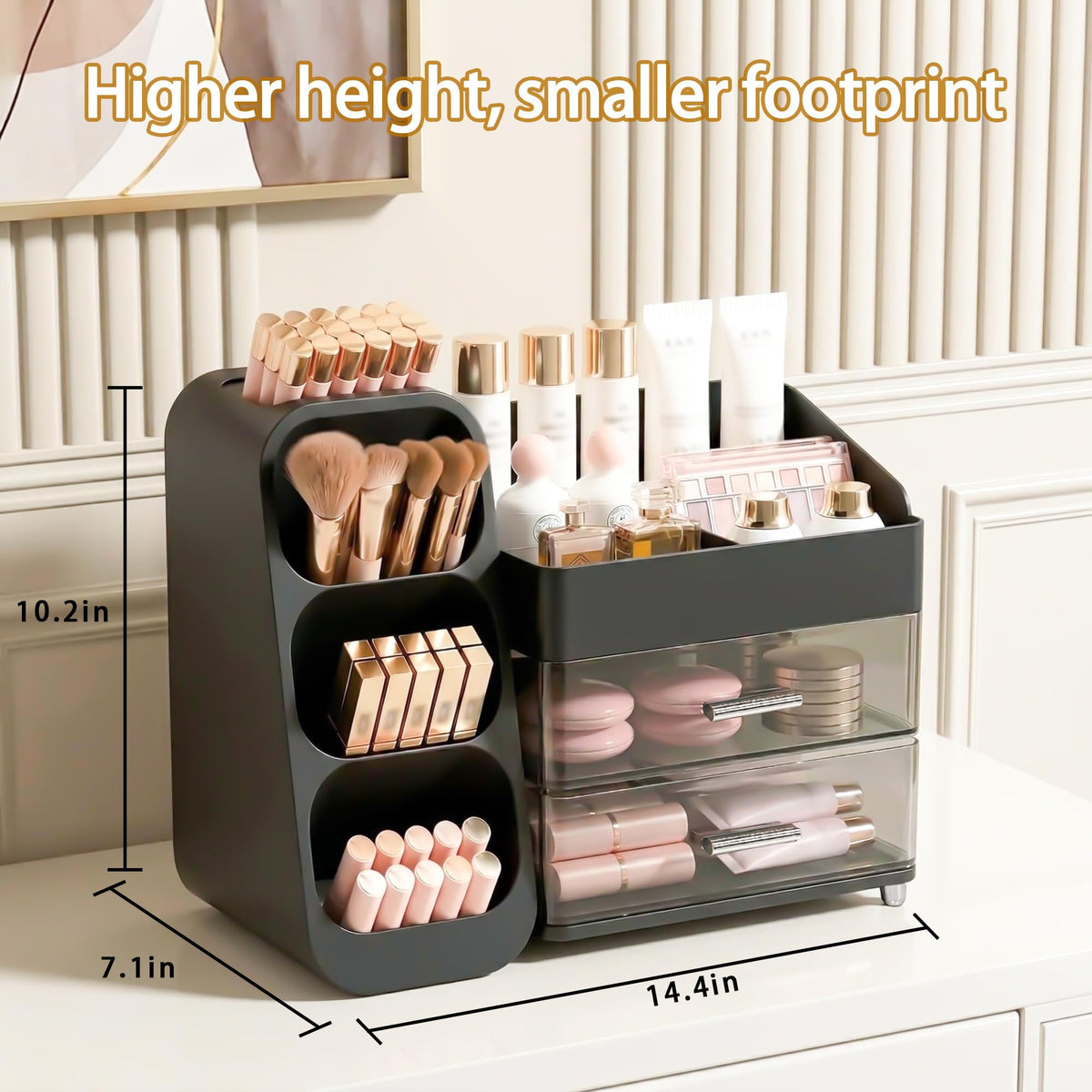 Asdbko makeup organizer with lipsticks and brushes organized