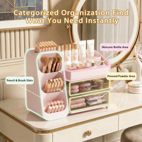 Asdbko Makeup Organizer with tall bottles and lipsticks