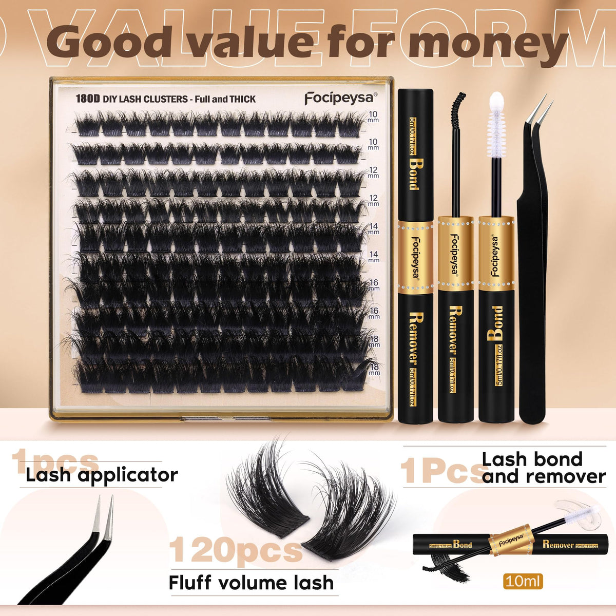 Assorted 10-18mm fluffy lash clusters in the kit