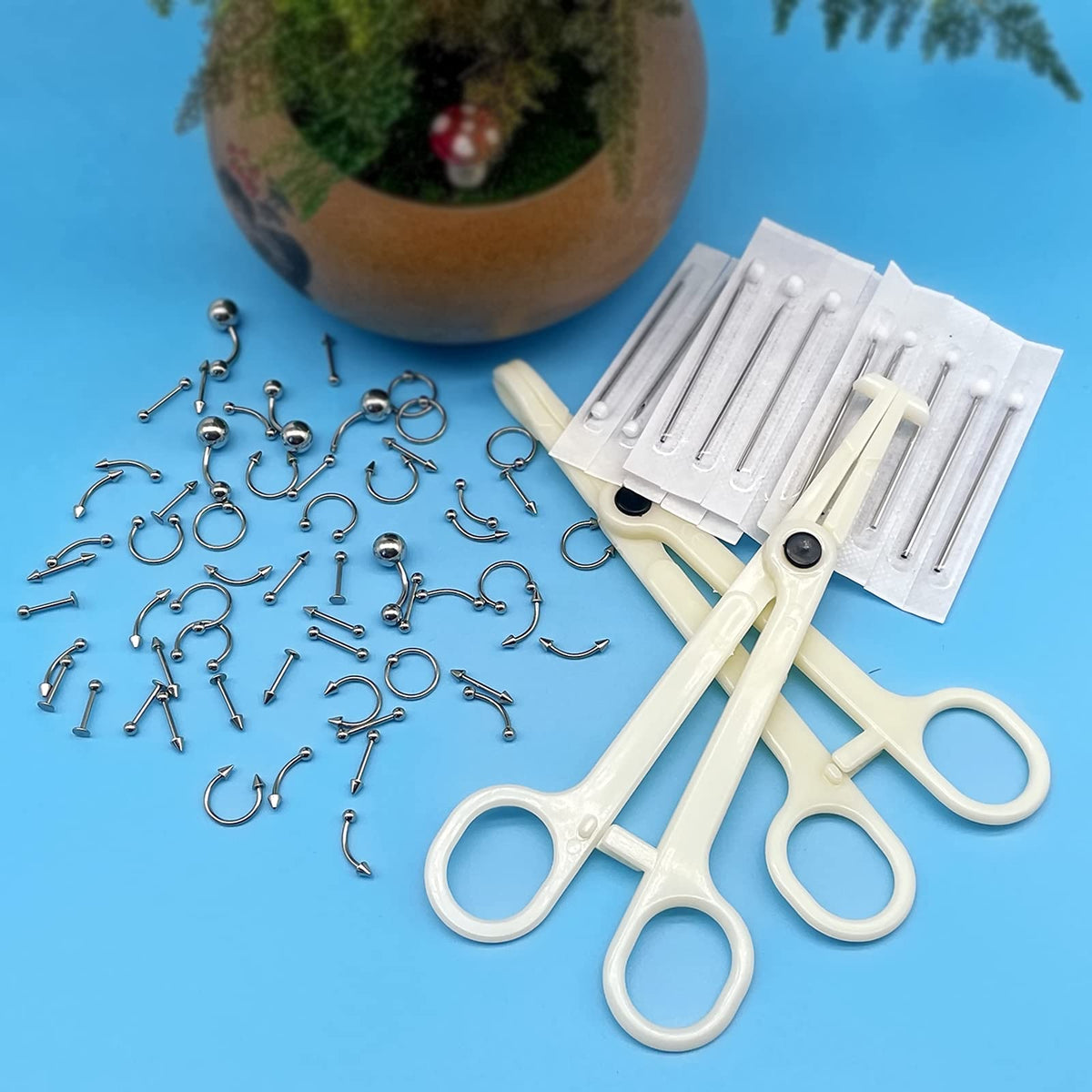 Assorted body piercing jewelry from A-minusone kit