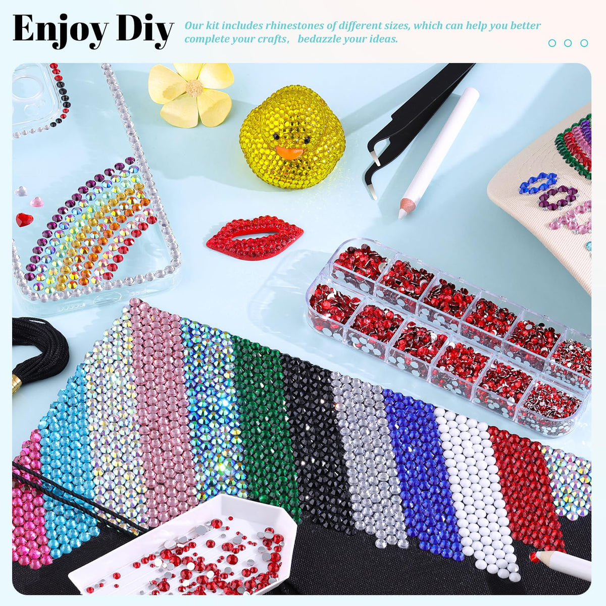 Assorted colourful rhinestones from TINKRSTUFF kit