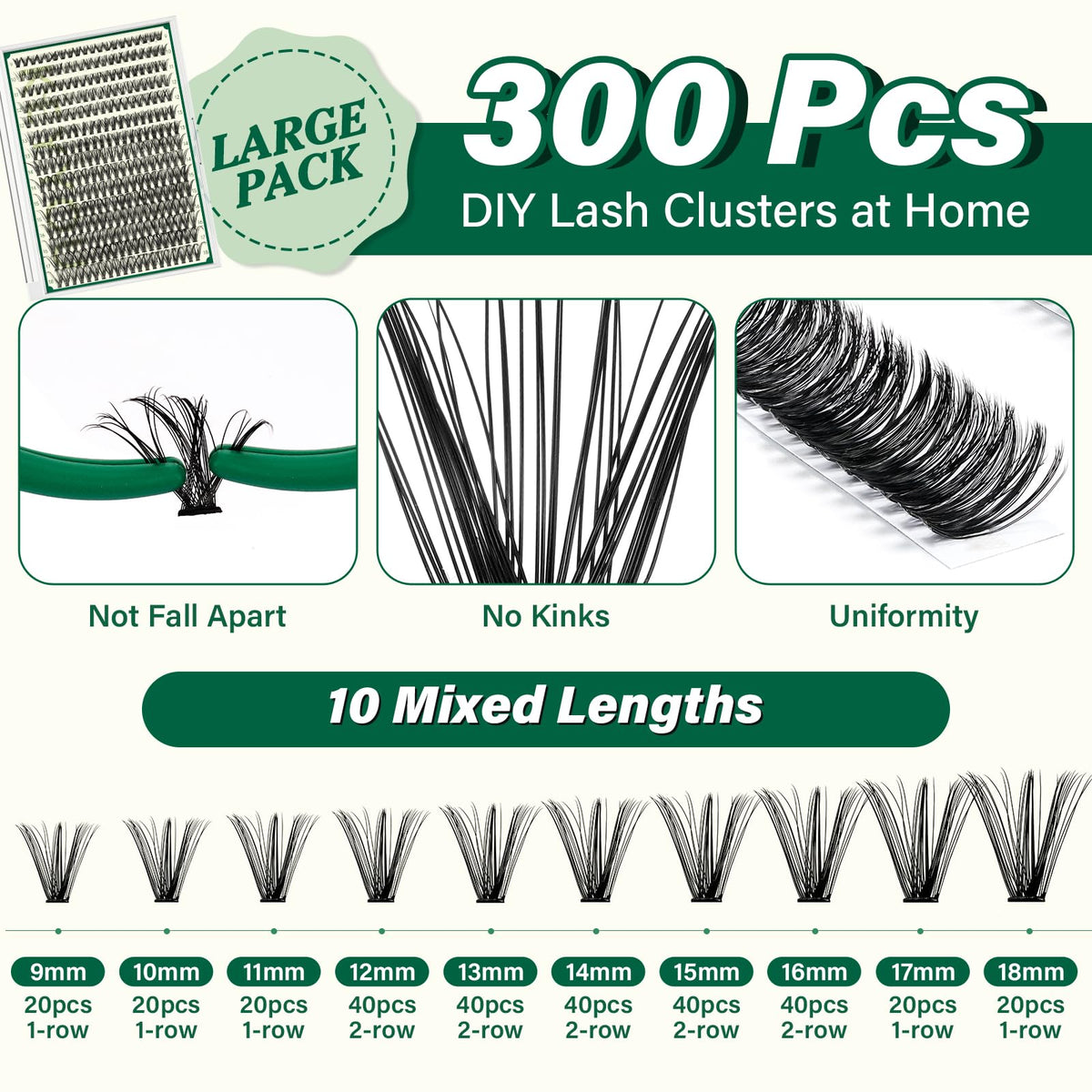Assorted false lashes in lengths from 9mm to 18mm