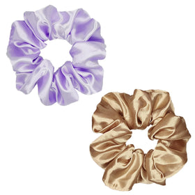 Assorted light colour Sufermoe satin silk hair scrunchies laid out