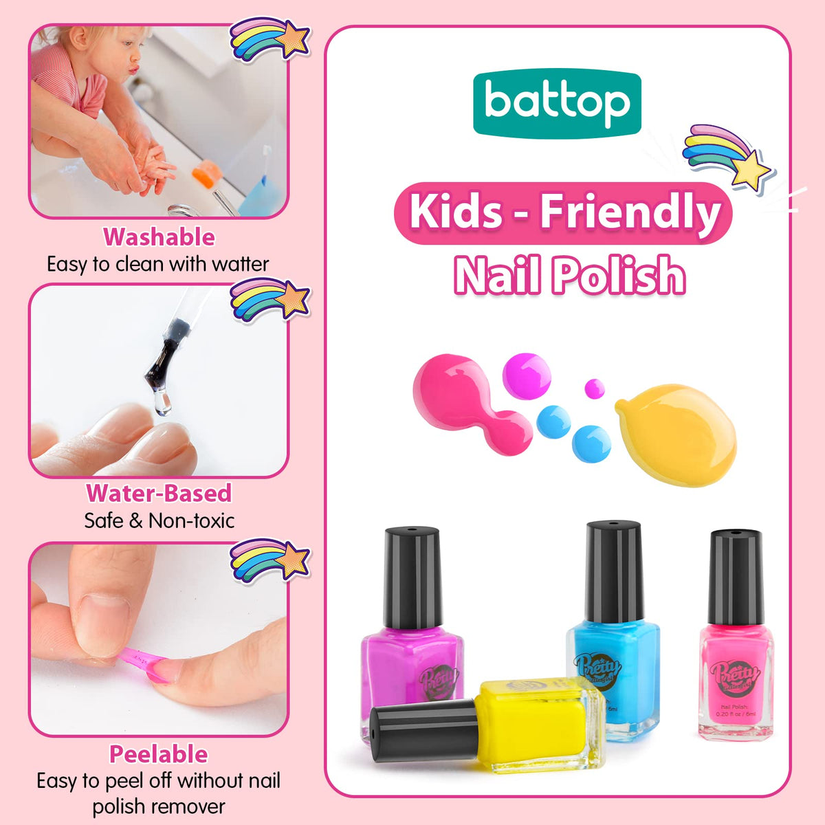 Assorted Nail Polishes from BATTOP Kids Nail Polish Set