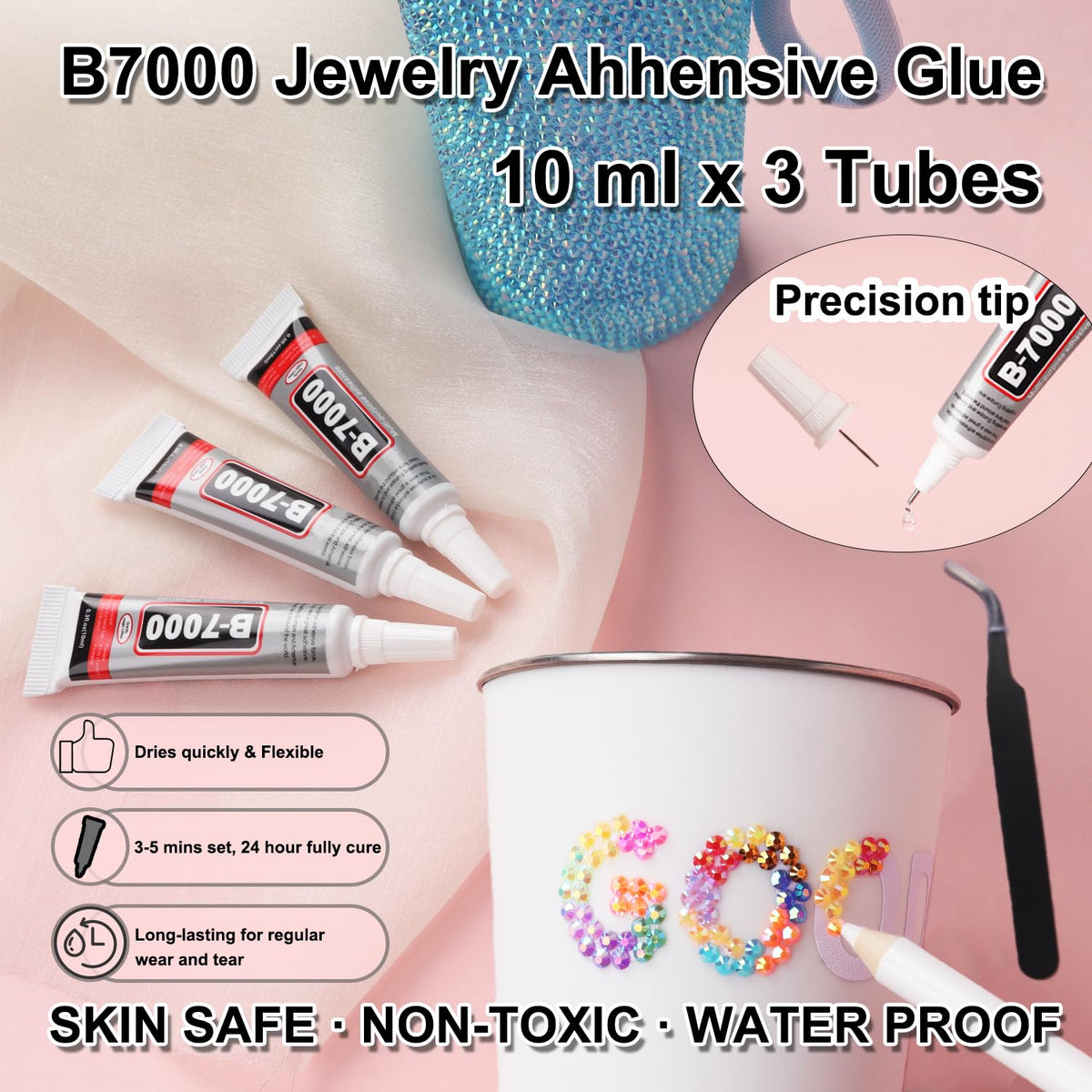 Assorted rhinestones in a box with 24 grids