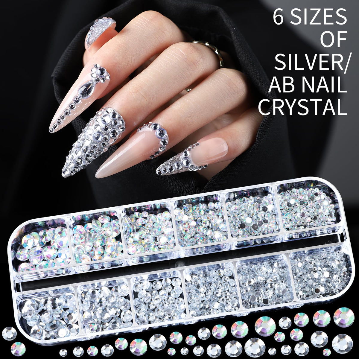 Assorted rhinestones in different sizes for nail art