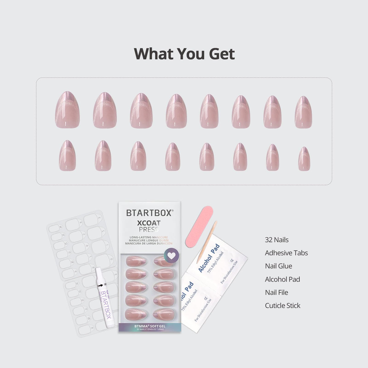 Assorted sizes of BTArtbox Press On Nails displayed