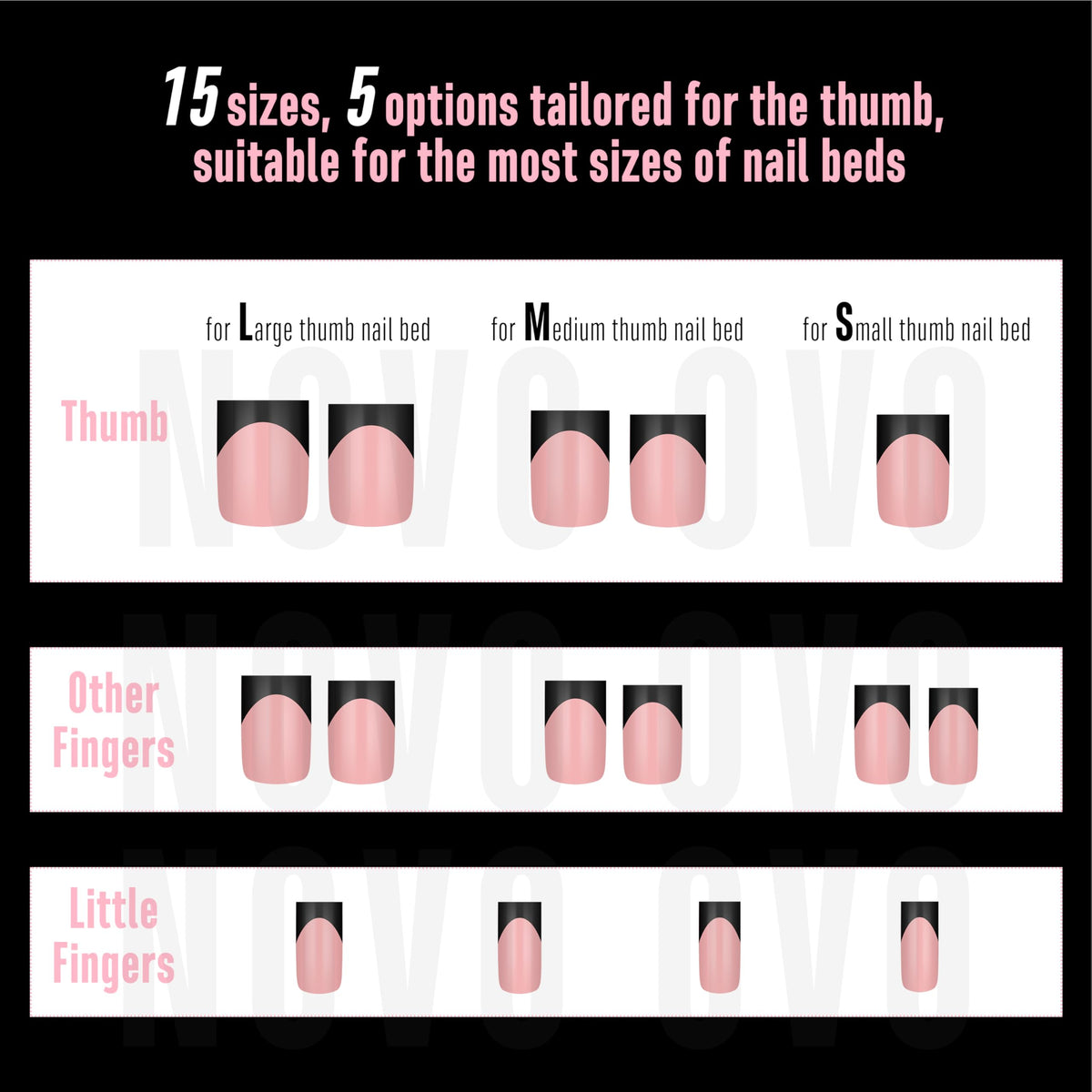 Assorted sizes of NOVO OVO Short Sharp Square Nail Tips