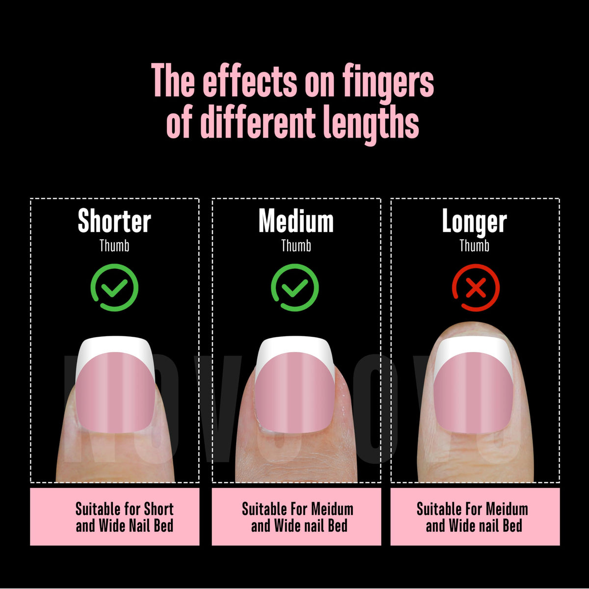 Assorted sizes of NOVO OVO Short Square Round French Tip Nail Tips