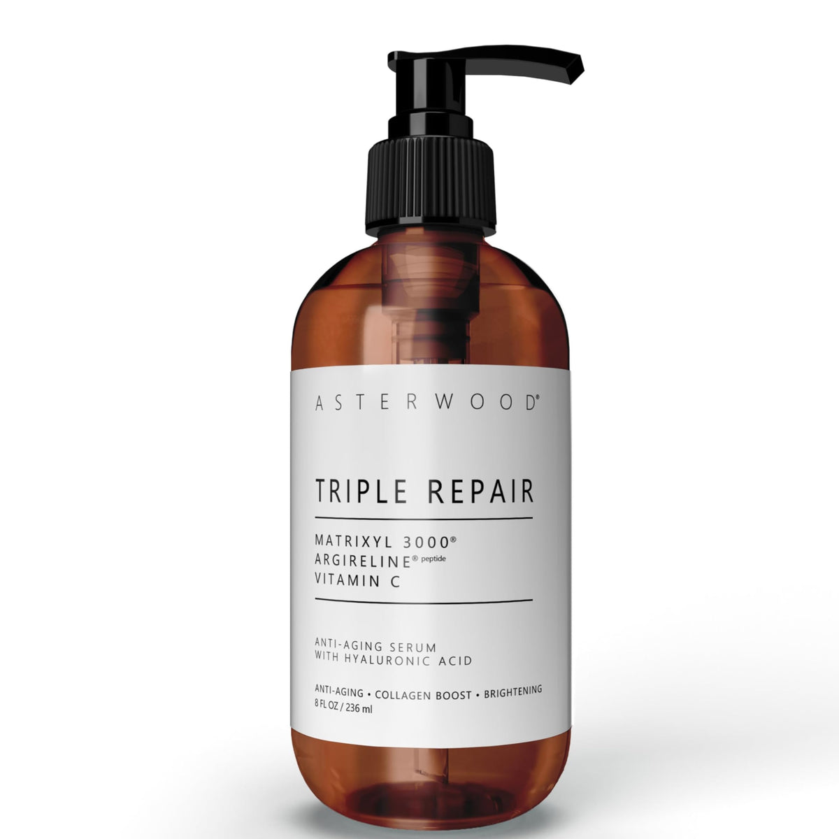 Asterwood Triple Repair Peptide Serum front view with pump