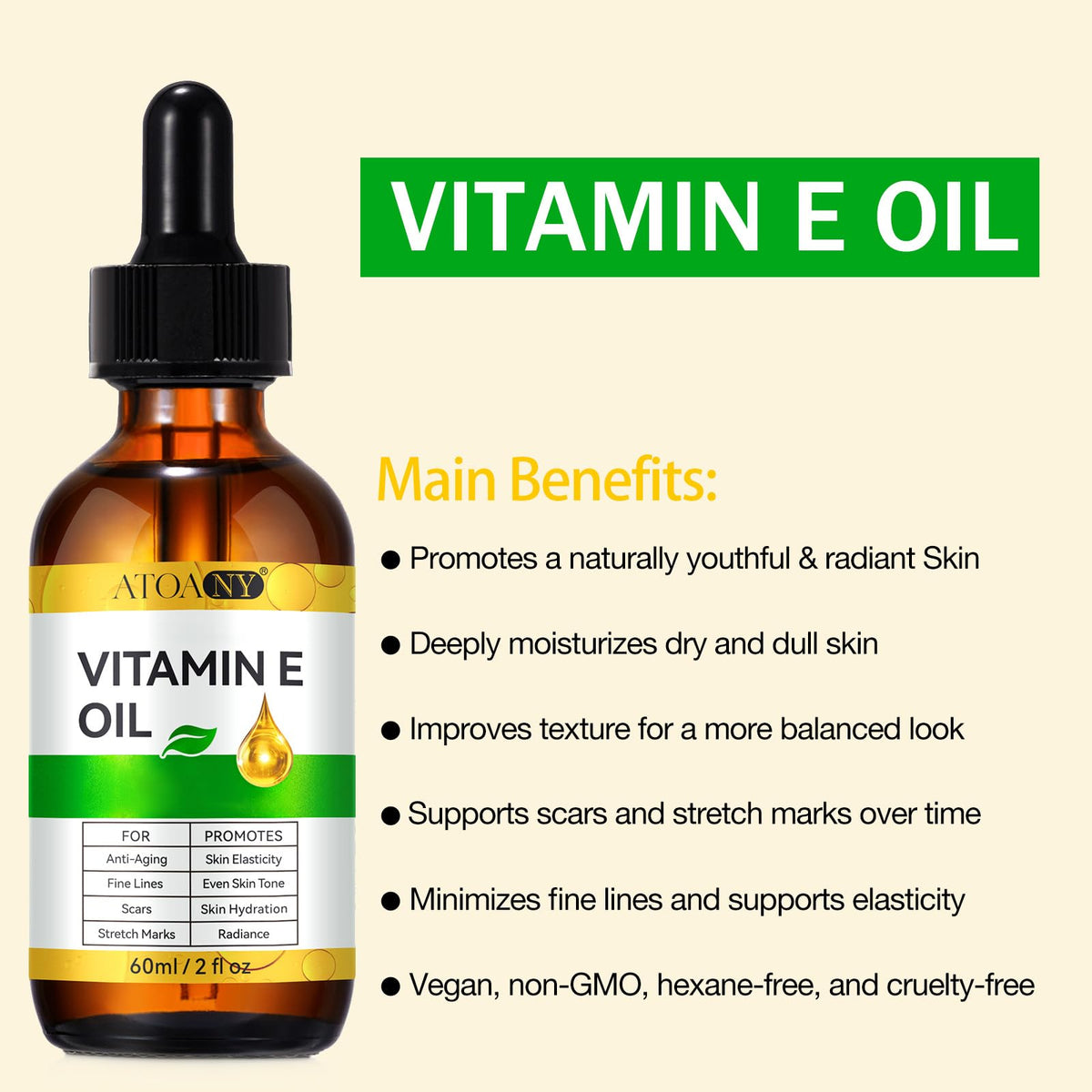 ATOANY Vitamin E Oil 2 Fl Oz bottle side view