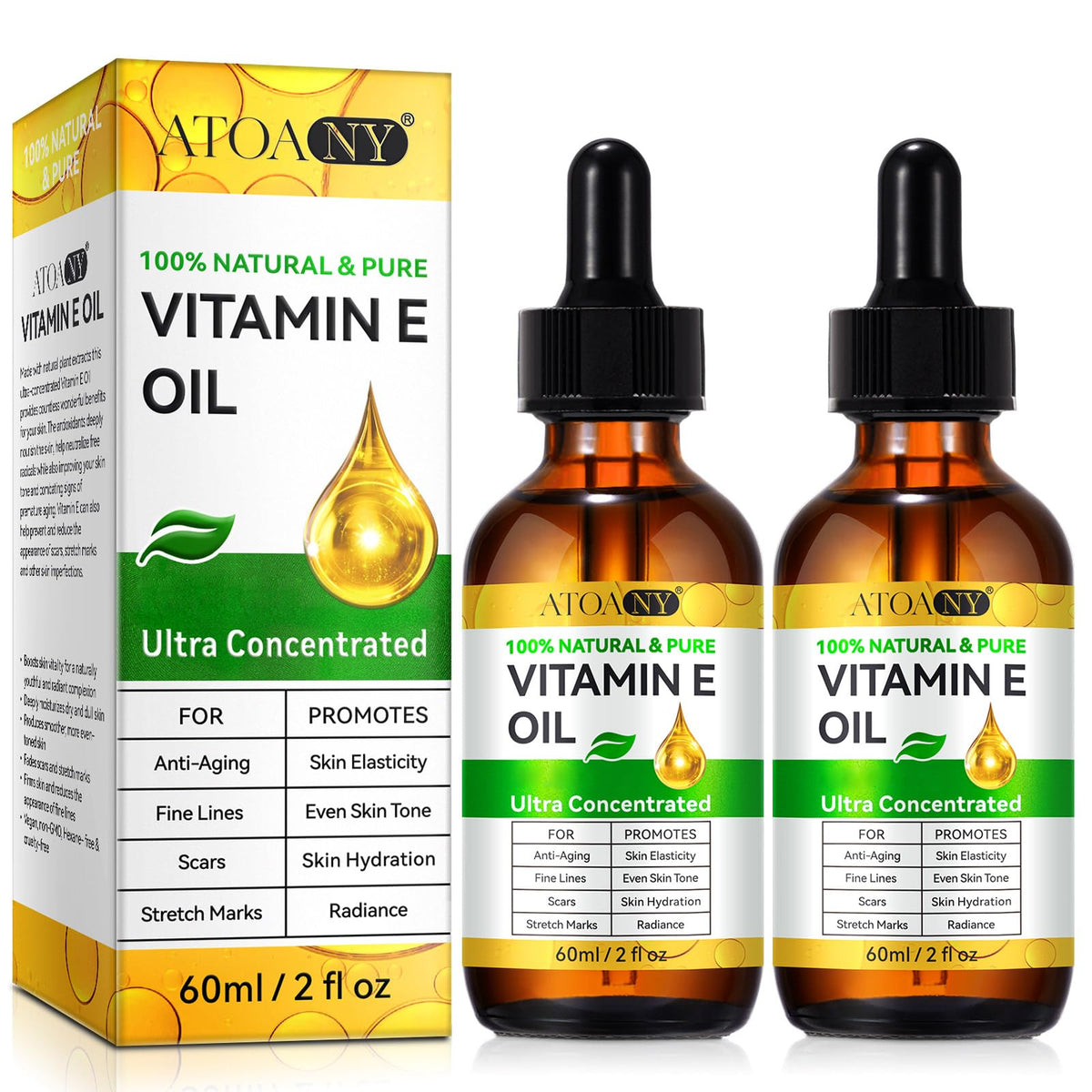 ATOANY Vitamin E Oil 2 pack front view with bottles