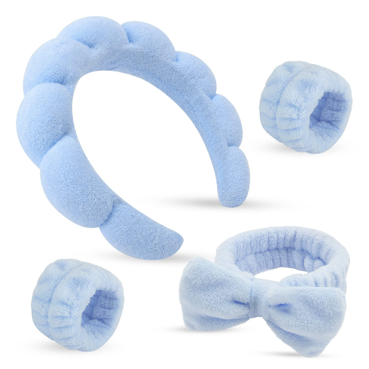 ATROCH headband and wristband set in blue, front view
