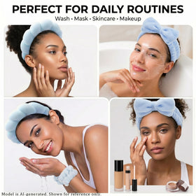 ATROCH headband holding hair back while applying skincare