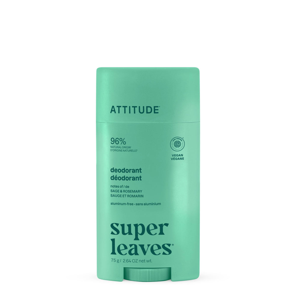 ATTITUDE Aluminum Free Deodorant 110g front view with sage and rosemary scent