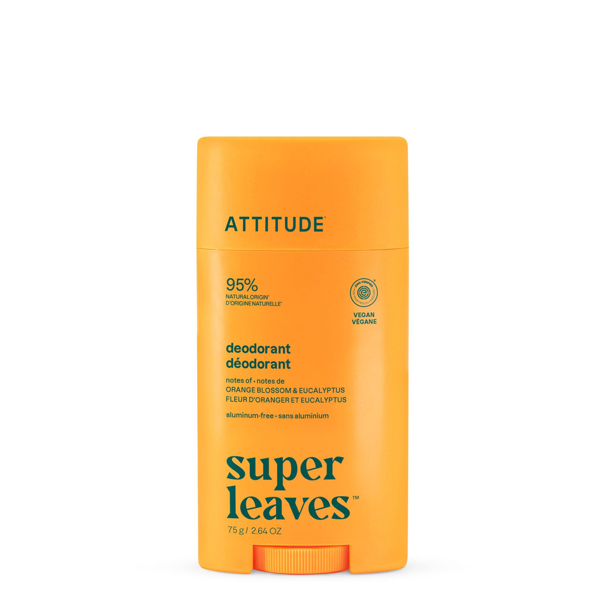 ATTITUDE Aluminum Free Deodorant front view with orange blossom and eucalyptus scent