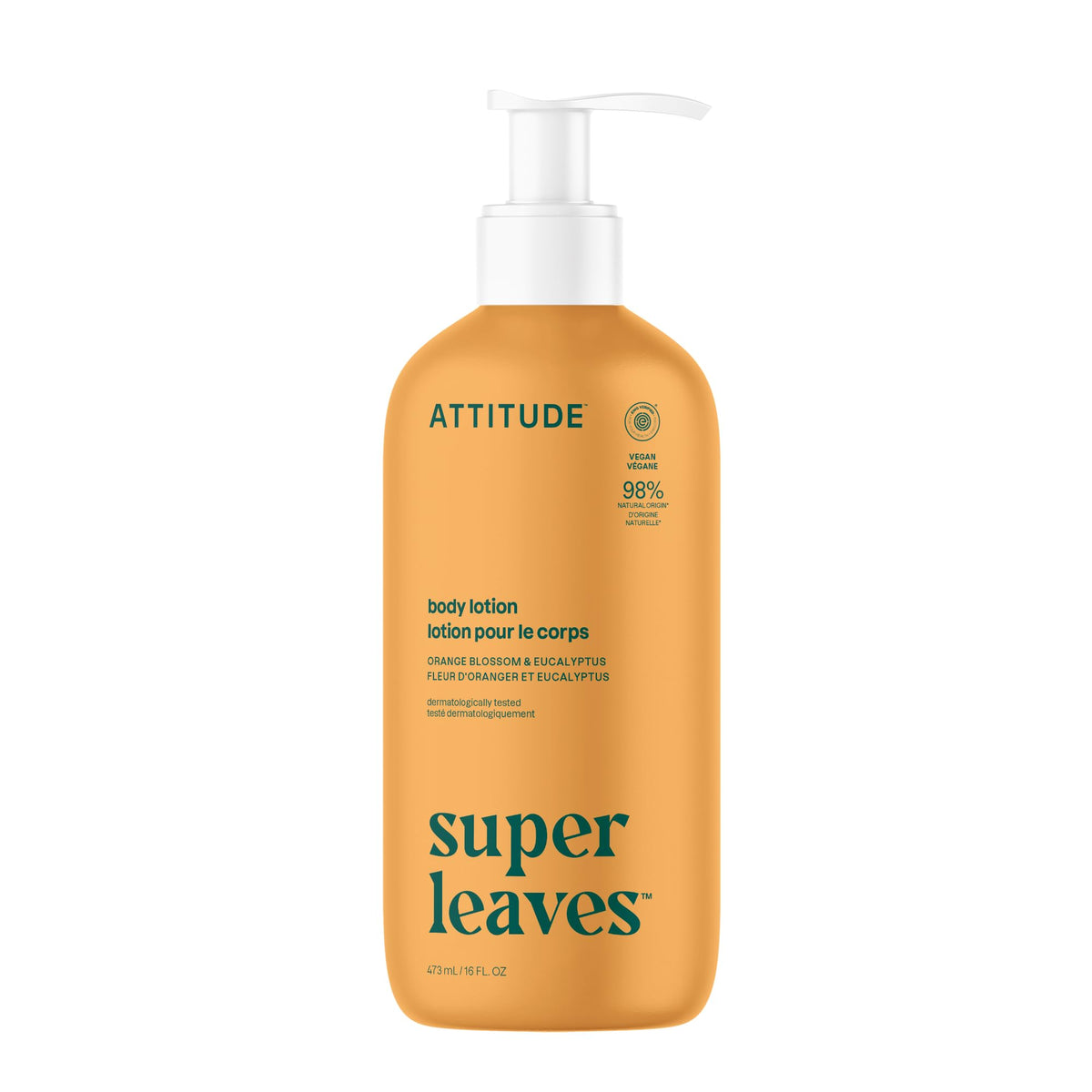 ATTITUDE Body Lotion 16 Fl Oz front view with orange blossom and eucalyptus scent