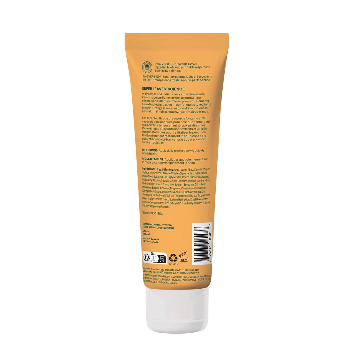ATTITUDE Body Lotion 8 Fl Oz back view displaying usage instructions