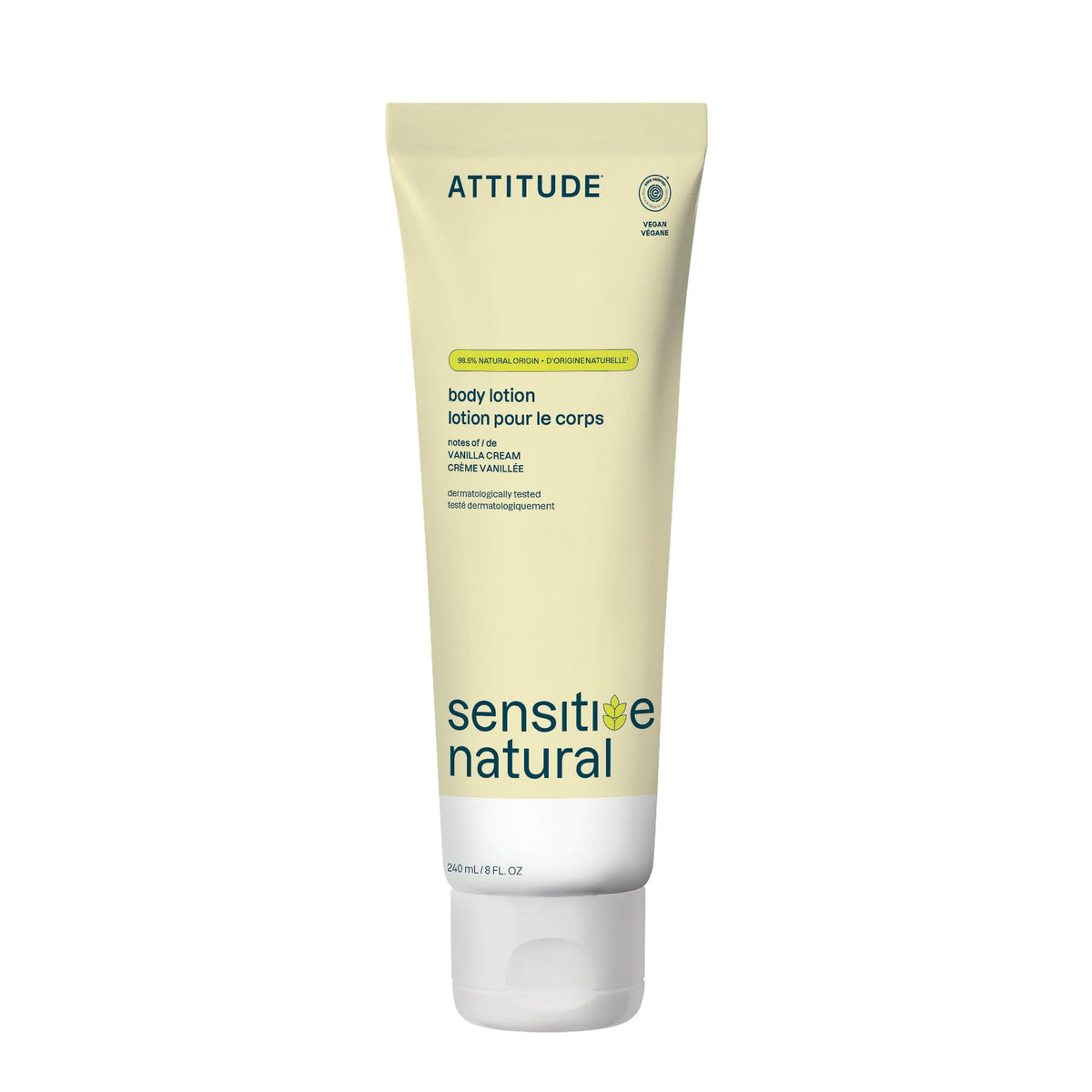 ATTITUDE Body Lotion for Sensitive Skin 8 Fl Oz Vanilla Cream front view