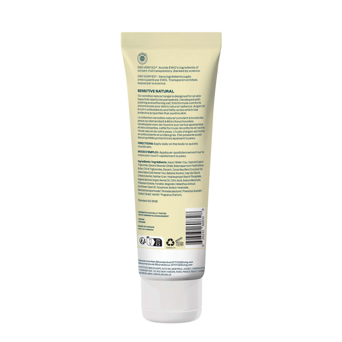 ATTITUDE Body Lotion for Sensitive Skin 8 Fl Oz Vanilla Cream side view