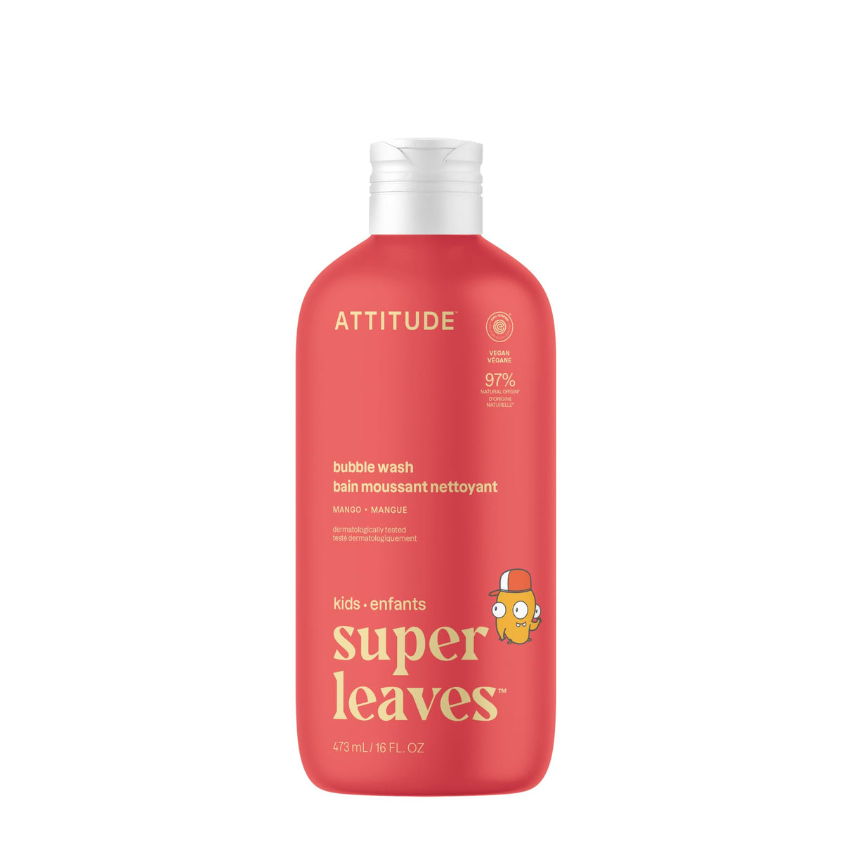 ATTITUDE Bubble Wash for Kids 16 Fl Oz front view with mango scent