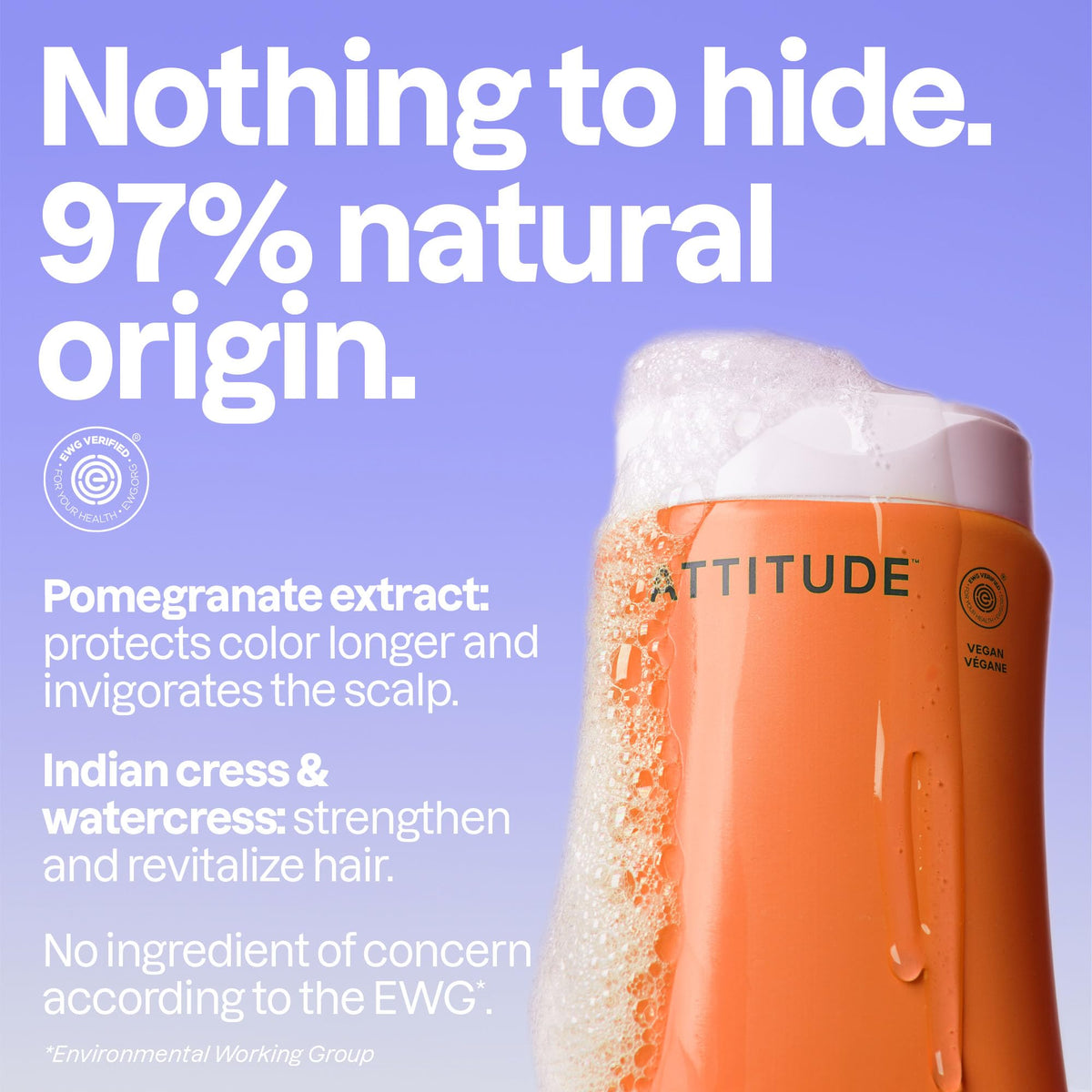 ATTITUDE Colorlast Hair Shampoo showing ingredients like avocado oil and pomegranate
