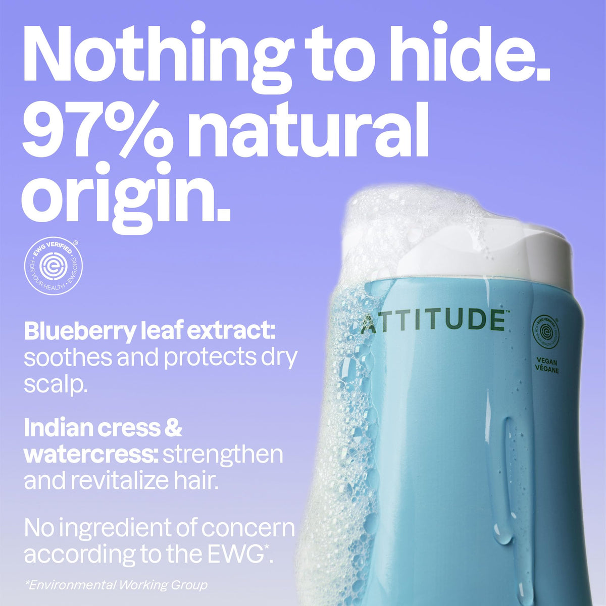 ATTITUDE Extra Gentle Hair Shampoo with ingredients display