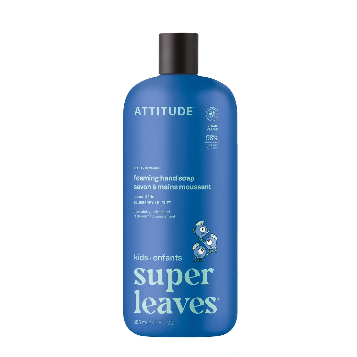 ATTITUDE Foaming Hand Soap for Kids 30 Fl Oz Blueberry scent front view