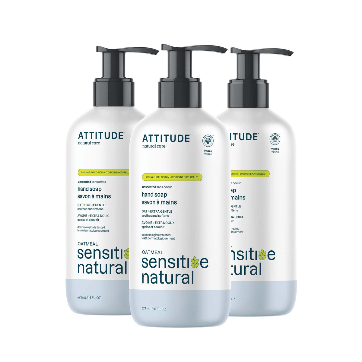 ATTITUDE Hand Soap for Sensitive Skin 16 Fl Oz Pack of 3 front view