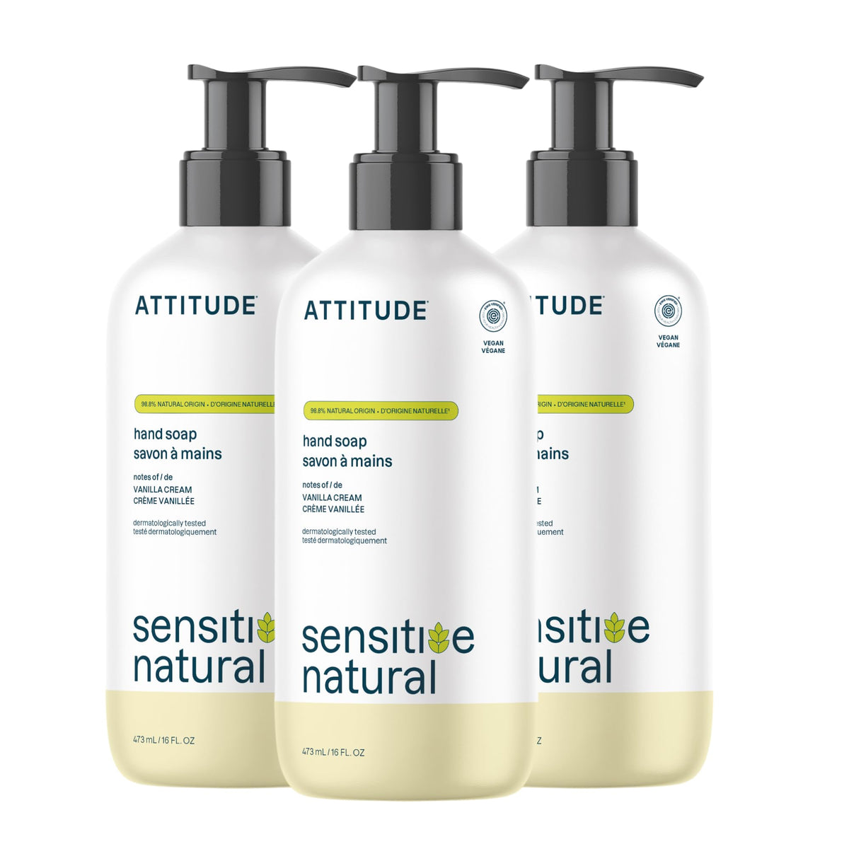 ATTITUDE Hand Soap for Sensitive Skin 16 Fl Oz Vanilla Cream front view