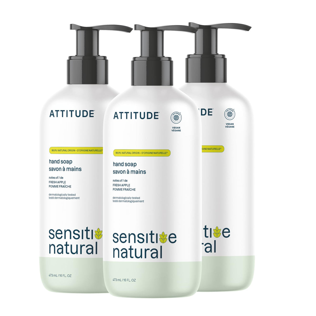ATTITUDE Hand Soap for Sensitive Skin 3-Pack with Fresh Apple scent