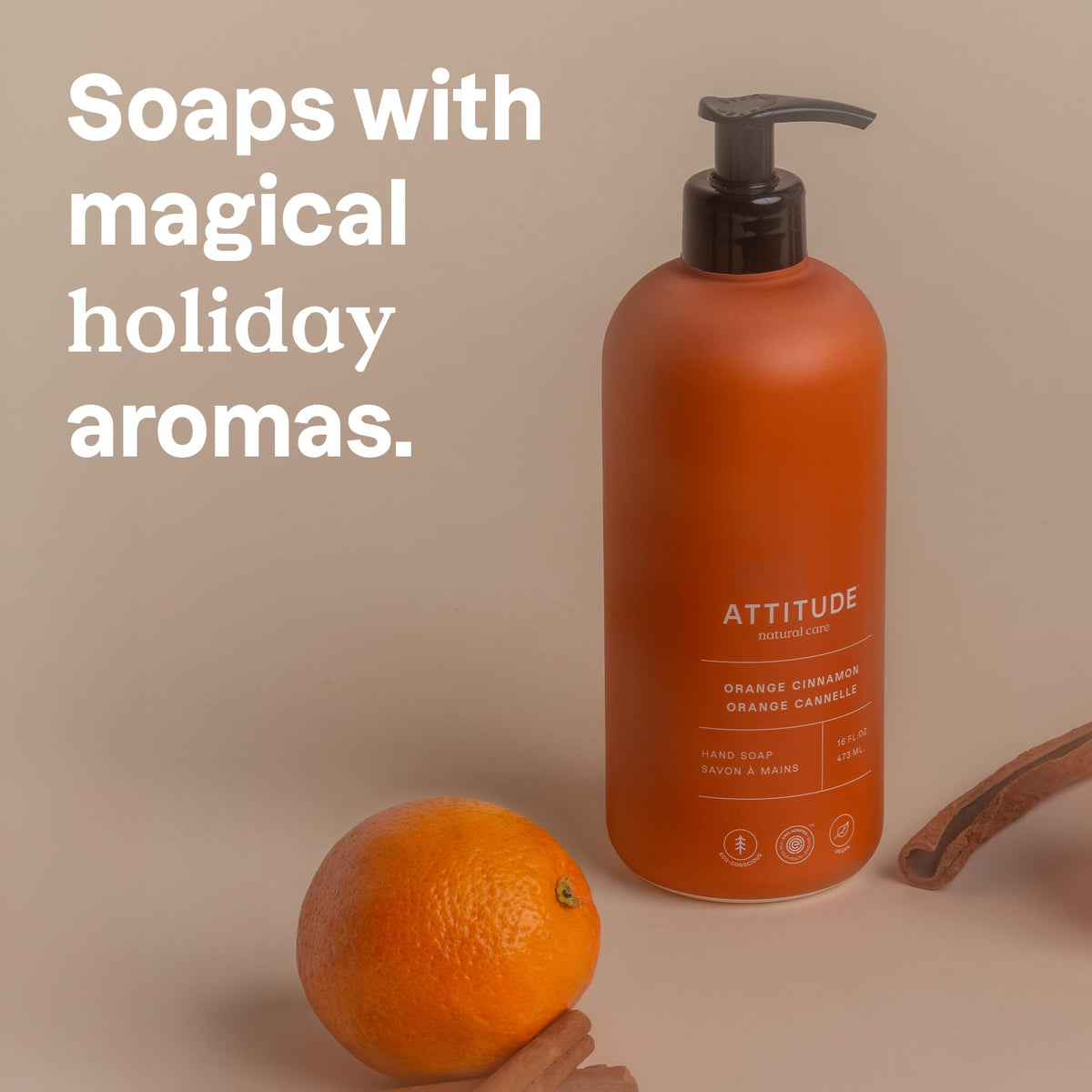 ATTITUDE Liquid Hand Soap Orange Cinnamon side view