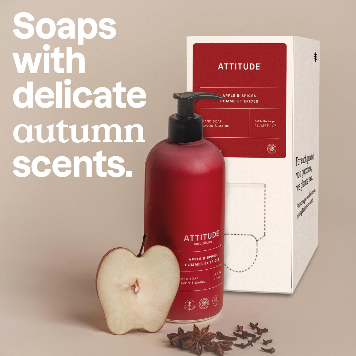 ATTITUDE Liquid Hand Soap Refill Apple & Spices side view